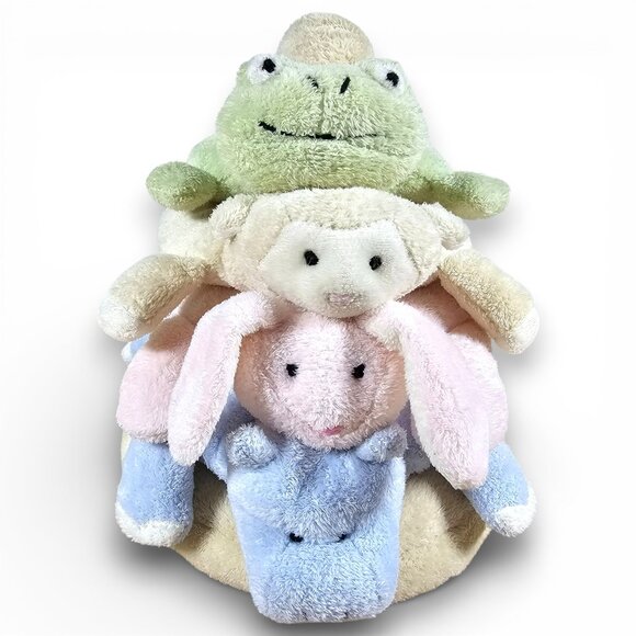 Pottery Barn Kids Other - Pottery Barn Kids Ring Stacker Baby Plush Toy Bunny Hippo Lamb Frog Pastel